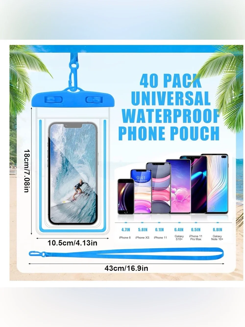 Universal Black Waterproof Phone Pouch with Lanyard